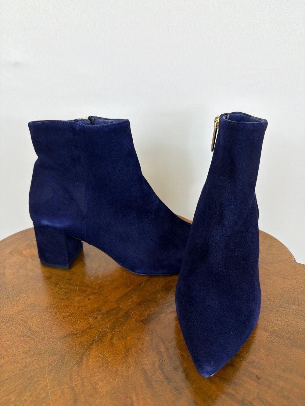 NWT L'Agence Blue Suede Side Zip Ankle Boots Made In Spain Dust Bag Size 7